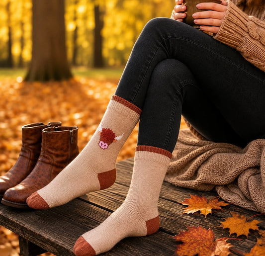 Ladies Fluffy Highland Cow Wool Socks – Cream