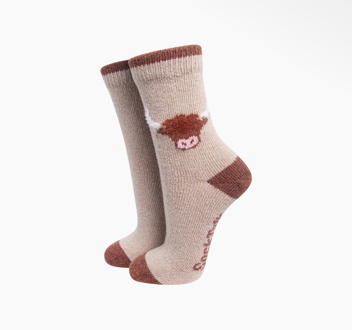 Ladies Fluffy Highland Cow Wool Socks – Cream