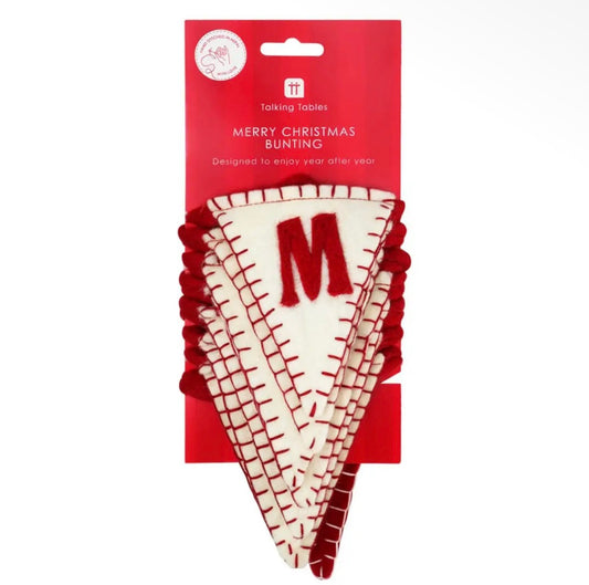 Merry Christmas Felt Bunting – 2m Red Wool Christmas Garland