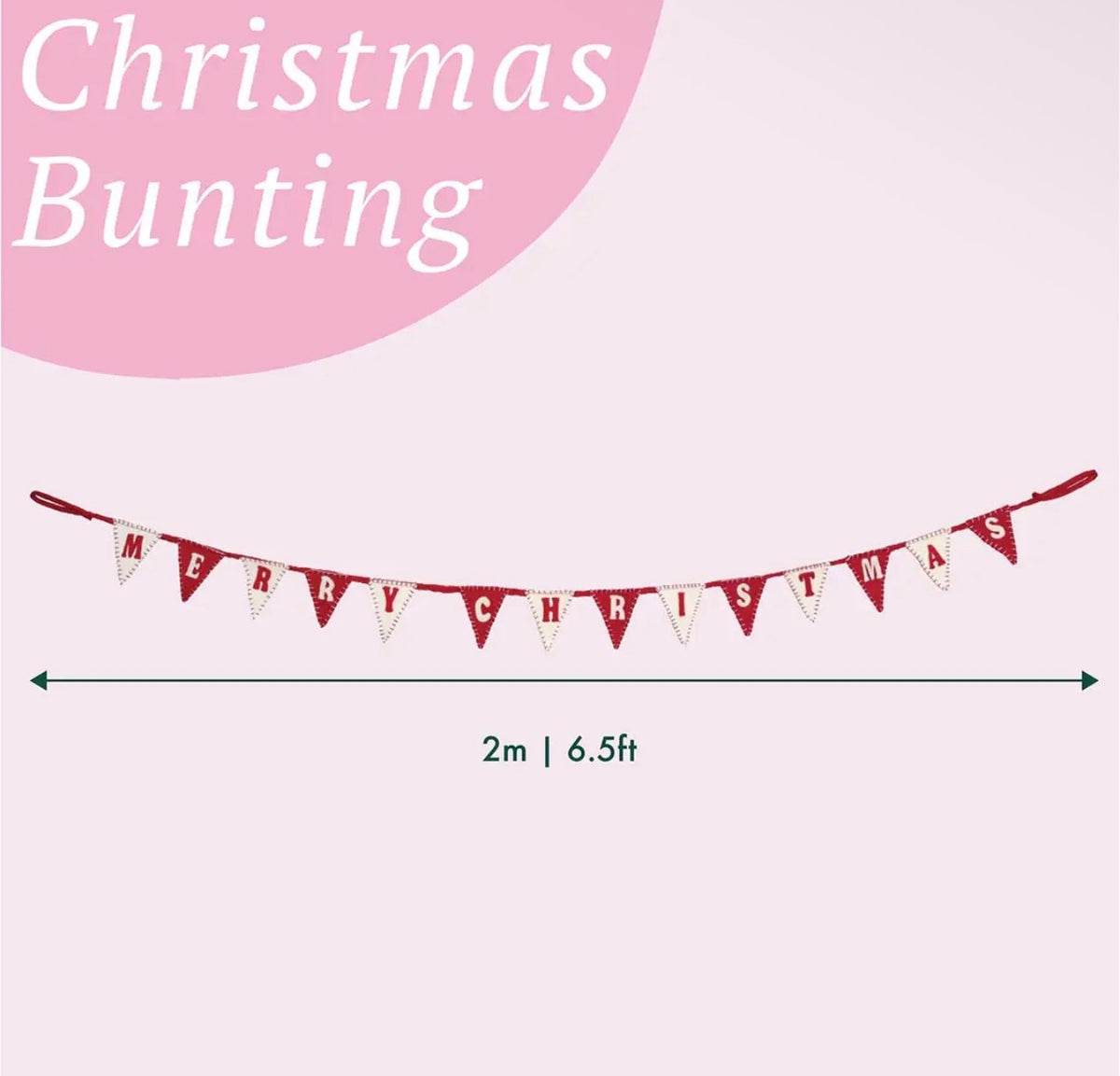 Merry Christmas Felt Bunting – 2m Red Wool Christmas Garland