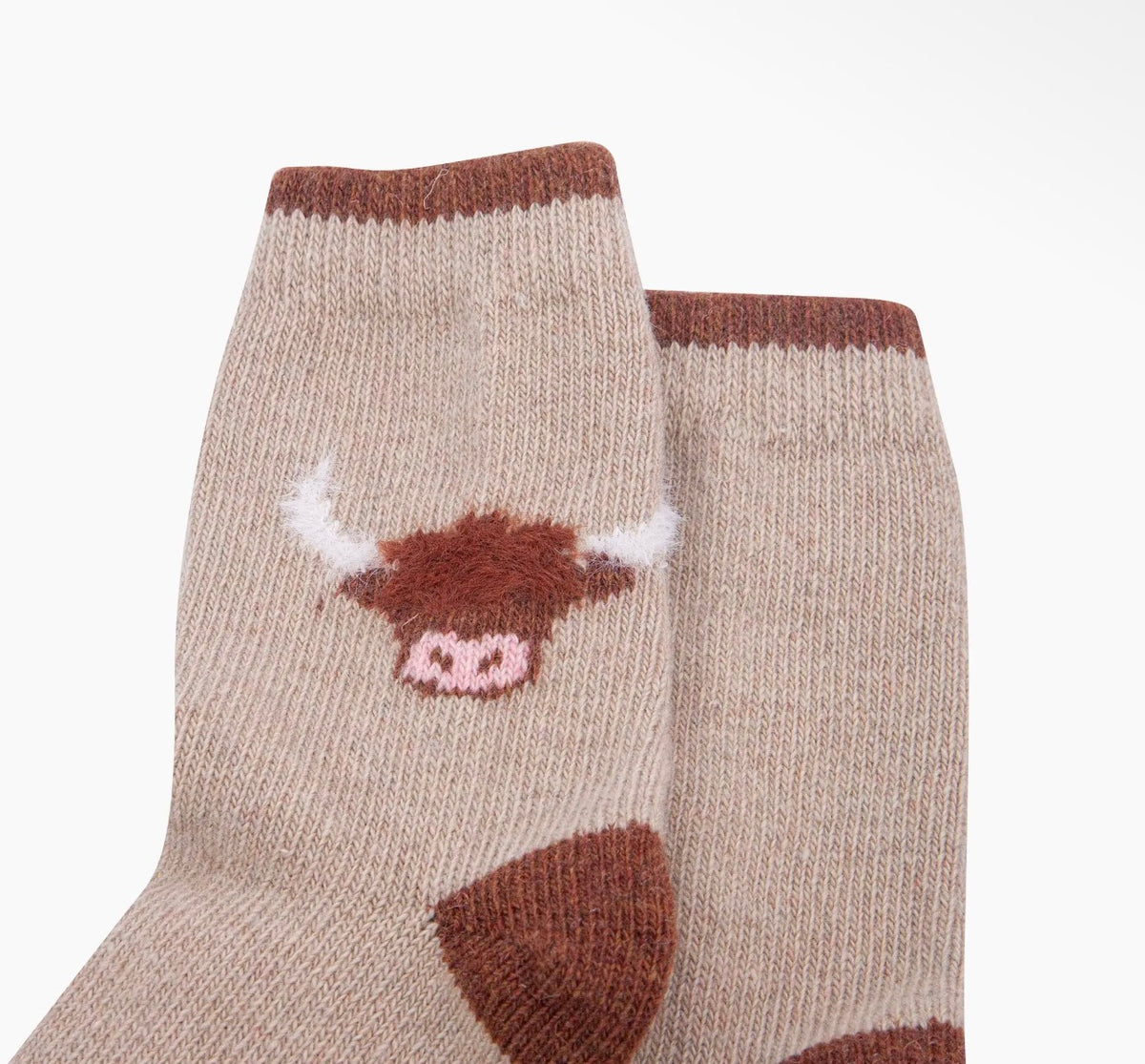 Ladies Fluffy Highland Cow Wool Socks – Cream