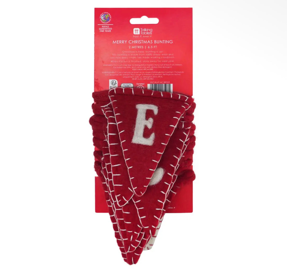 Merry Christmas Felt Bunting – 2m Red Wool Christmas Garland