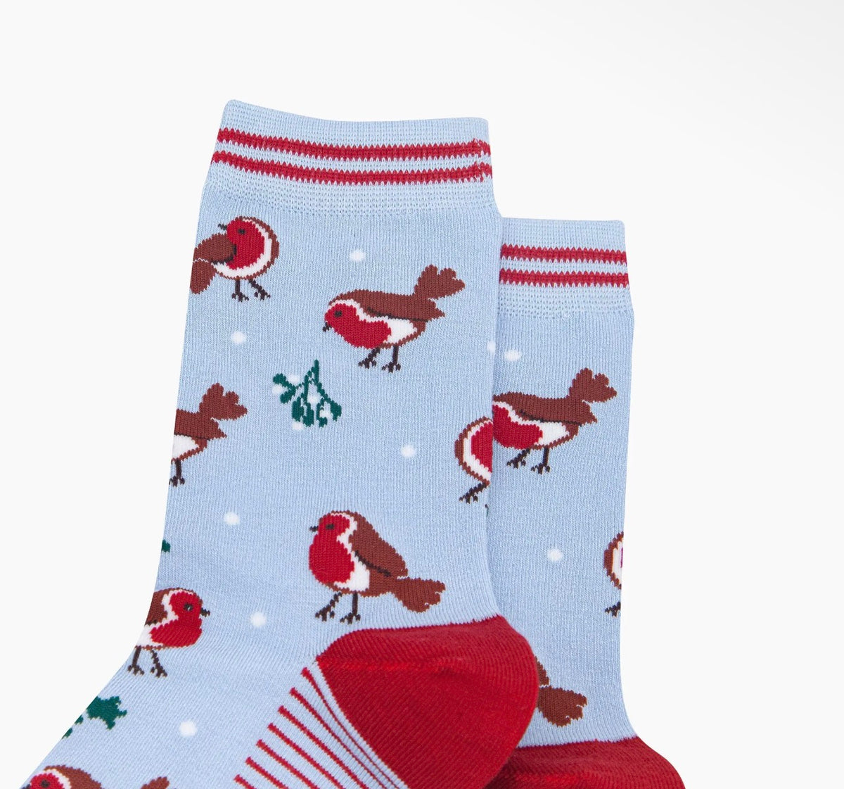 Women's Christmas Robin Bamboo Socks – Icy Blue, UK 3–7