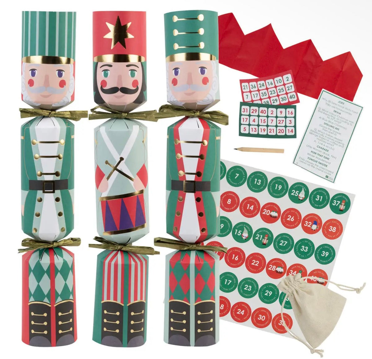 Nutcracker Christmas Crackers 6 Pack with Bingo Game – Plastic Free