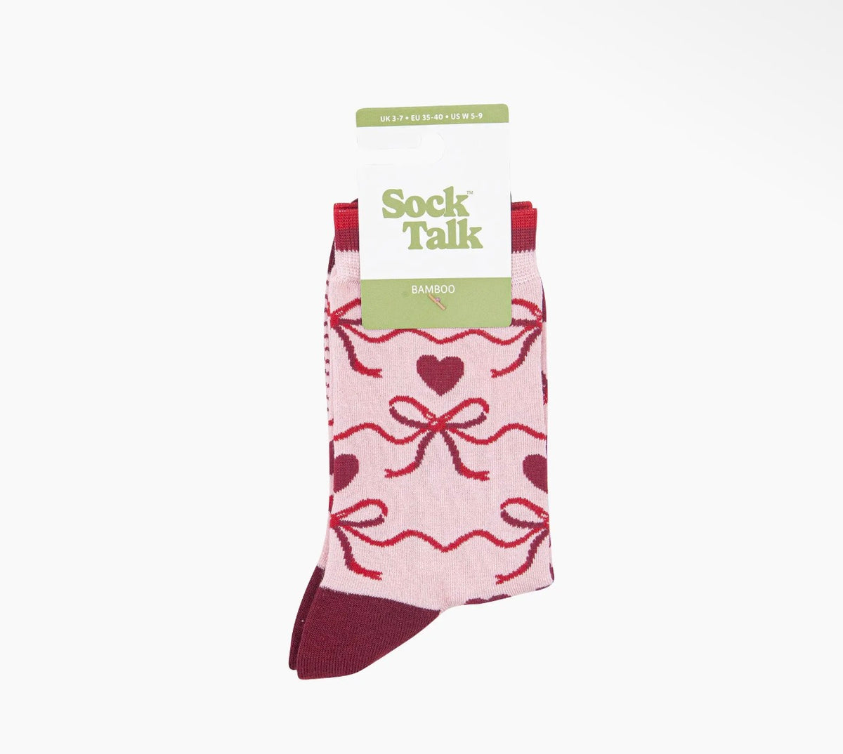 Women's Pink Bow & Heart Bamboo Socks – UK 3–7