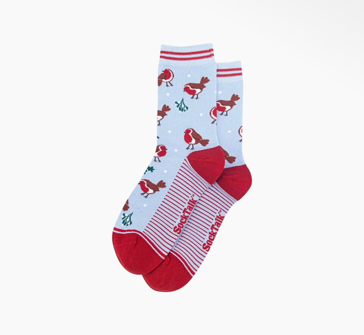 Women's Christmas Robin Bamboo Socks – Icy Blue, UK 3–7