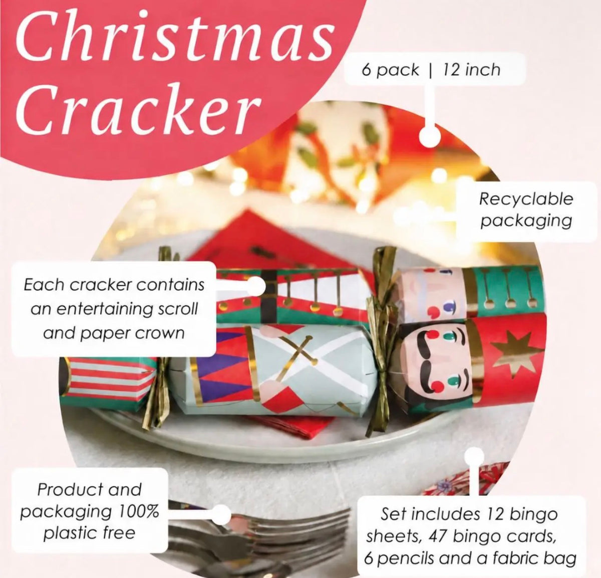 Nutcracker Christmas Crackers 6 Pack with Bingo Game – Plastic Free