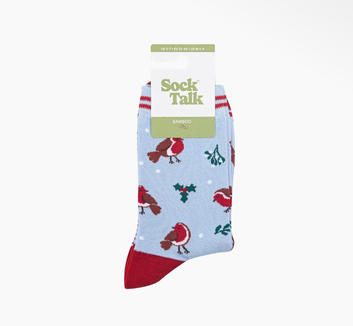 Women's Christmas Robin Bamboo Socks – Icy Blue, UK 3–7
