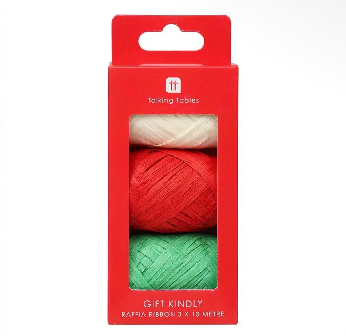 Christmas Raffia Ribbon 3 Pack – Cream, Red & Green, 3 x 10m