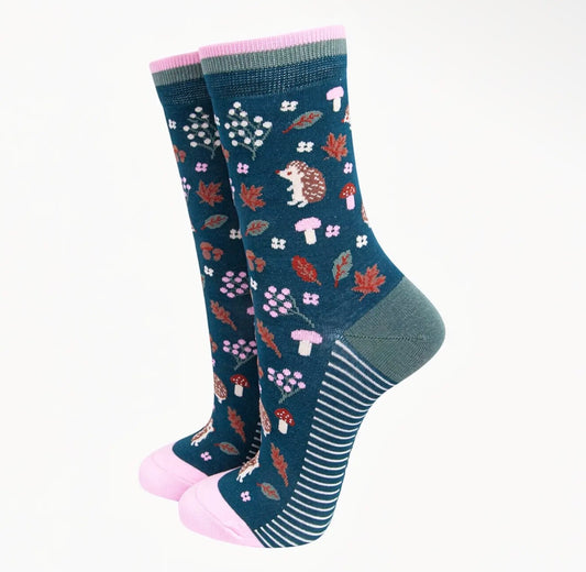 Women's Hedgehog Bamboo Socks – Forest Green, UK 3–7