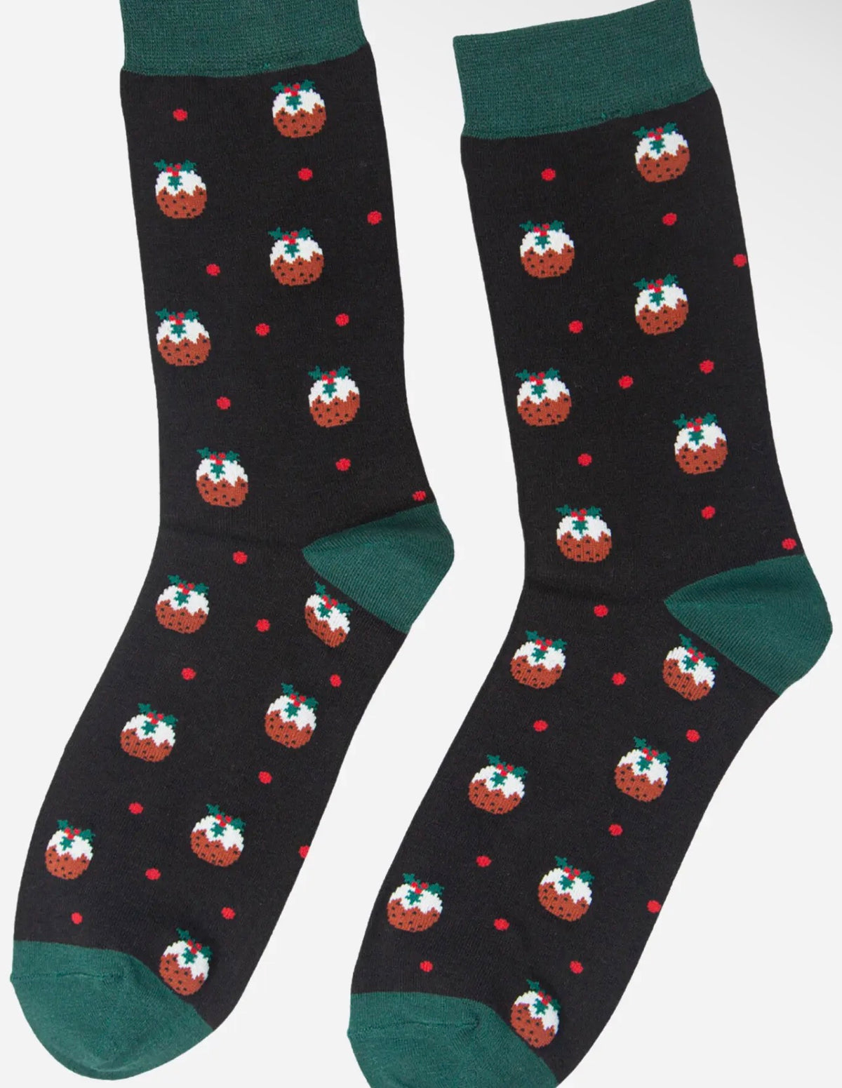 Men's Christmas Pudding Bamboo Socks – Black & Green, UK 7–11