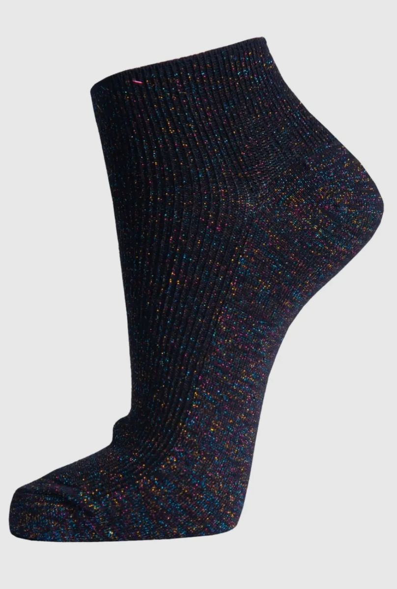 Rainbow Glitter Anklet Trainer Socks Sparkly Shimmer Black