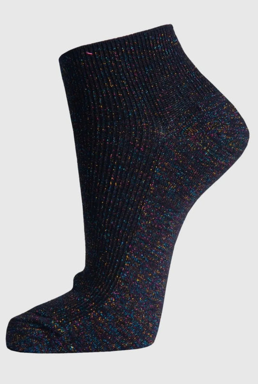 Rainbow Glitter Anklet Trainer Socks Sparkly Shimmer Black